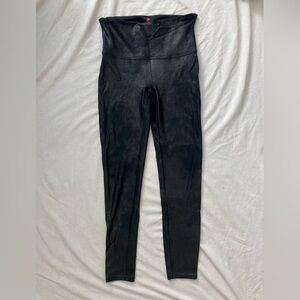 SPANX Faux Leather Black Shiny Leggings Size XL